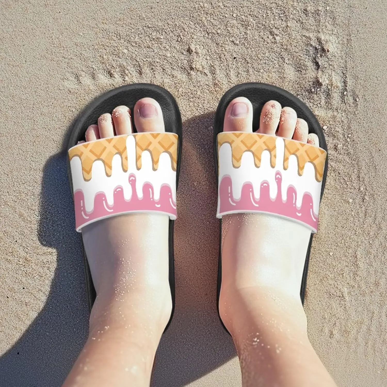 Kids Slides Girls Boys Toddlers Shower Slippers Cute Cartoon Open Toe Sandals Cushioned Thick Sole Beach Pool Shoes