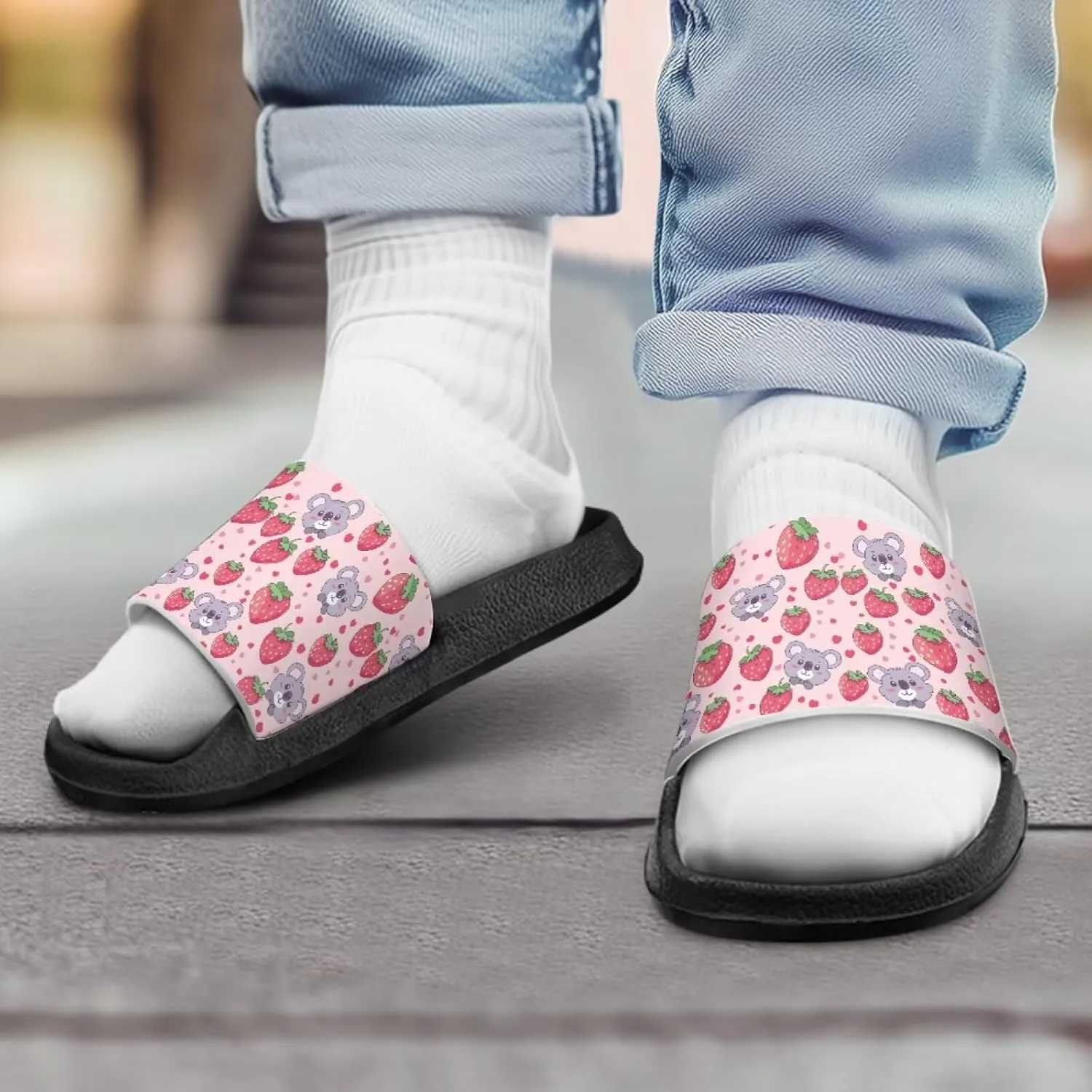 Kids Slides Girls Boys Toddlers Shower Slippers Cute Cartoon Open Toe Sandals Cushioned Thick Sole Beach Pool Shoes