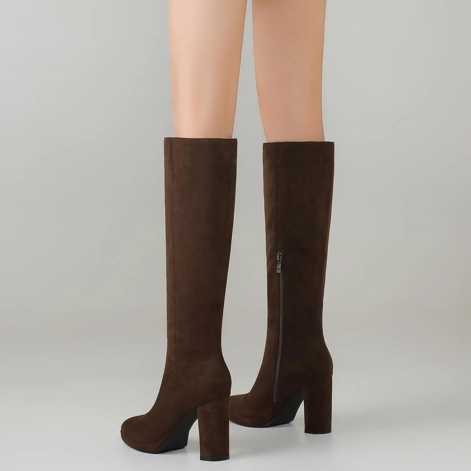 Knee High Boots Women Platform Chunky Go Go Boots Pointed Toe Tall Boots Fashion Long Boots Block High Heels Side Zip