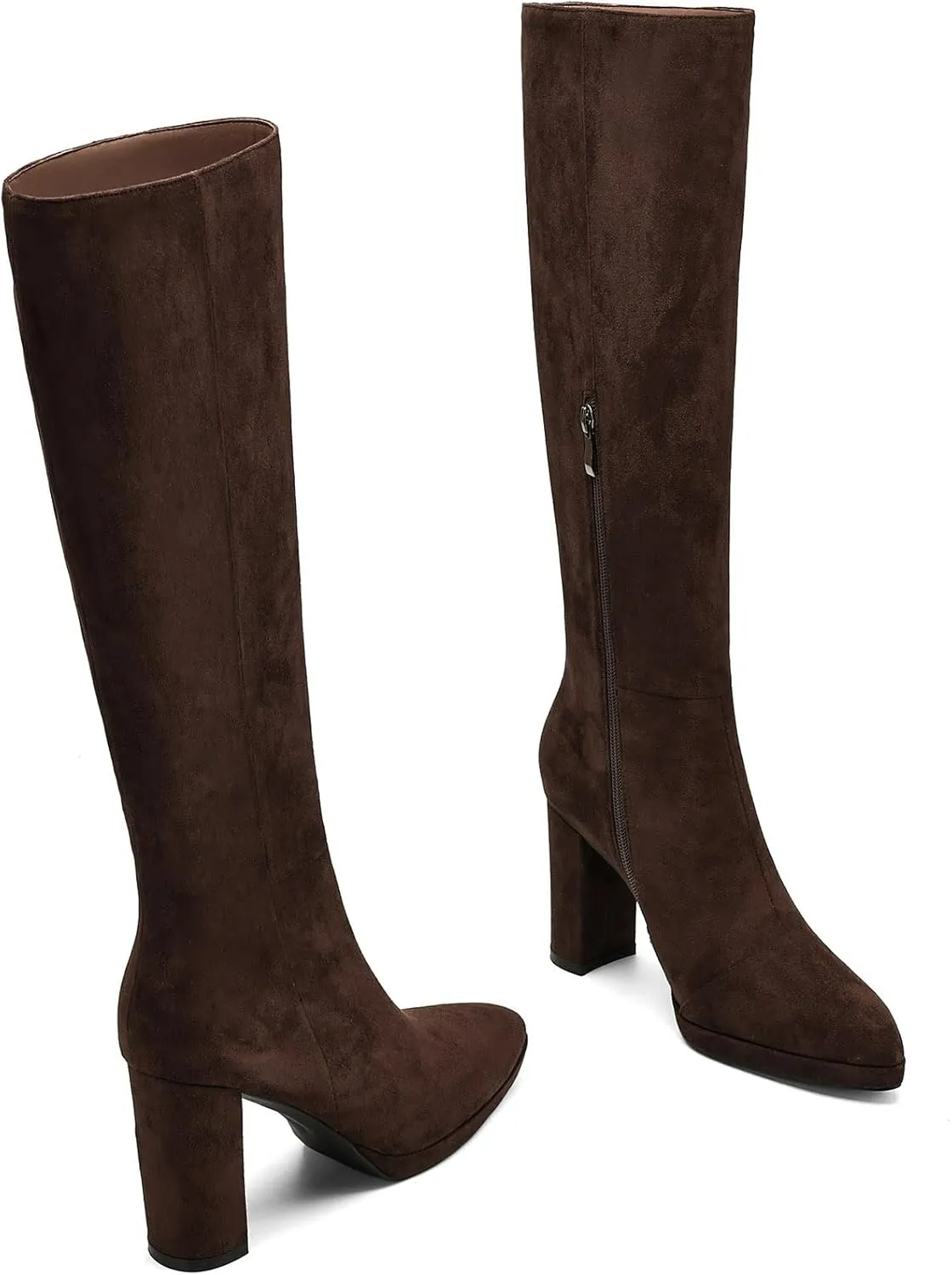 Knee High Boots Women Platform Chunky Go Go Boots Pointed Toe Tall Boots Fashion Long Boots Block High Heels Side Zip