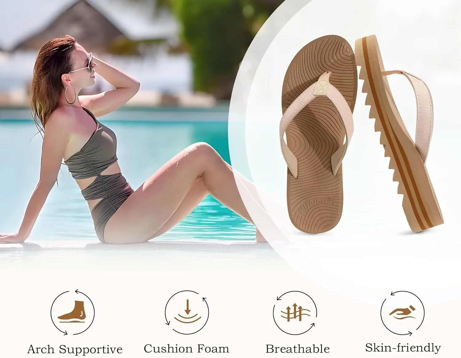 KuaiLu Women’s Flip Flops Ladies Yoga Mat Platform Thong Sandals Dressy Womans Lightweight Summer Slip On Beach Flip Flop Sandles, Soft Cushion Footbed, Arch Support