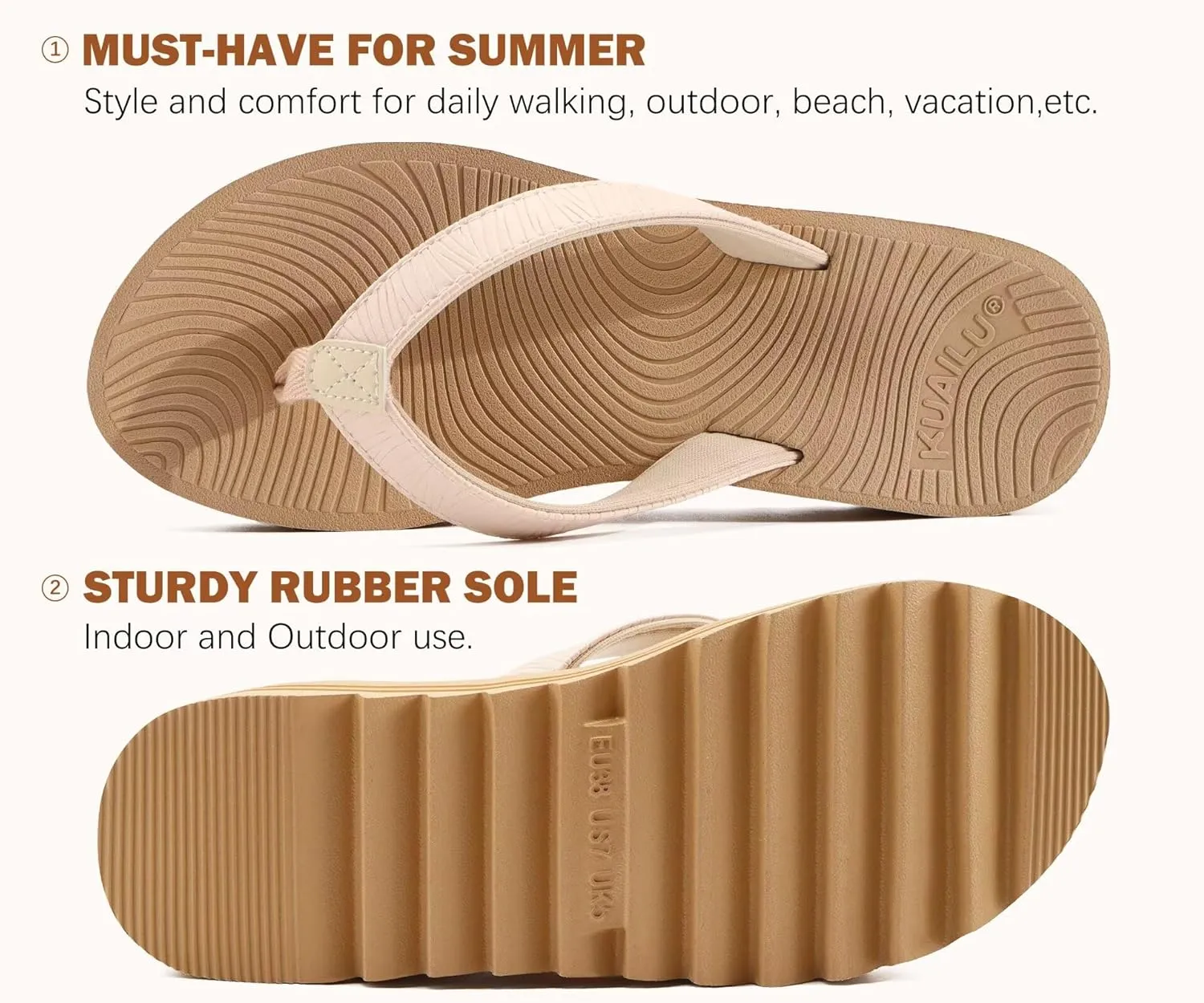 KuaiLu Women’s Flip Flops Ladies Yoga Mat Platform Thong Sandals Dressy Womans Lightweight Summer Slip On Beach Flip Flop Sandles, Soft Cushion Footbed, Arch Support