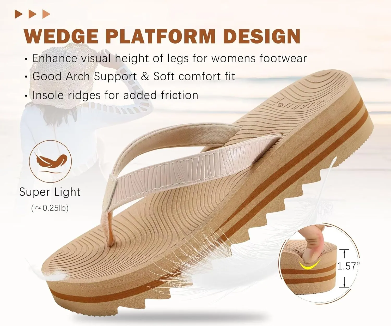 KuaiLu Women’s Flip Flops Ladies Yoga Mat Platform Thong Sandals Dressy Womans Lightweight Summer Slip On Beach Flip Flop Sandles, Soft Cushion Footbed, Arch Support