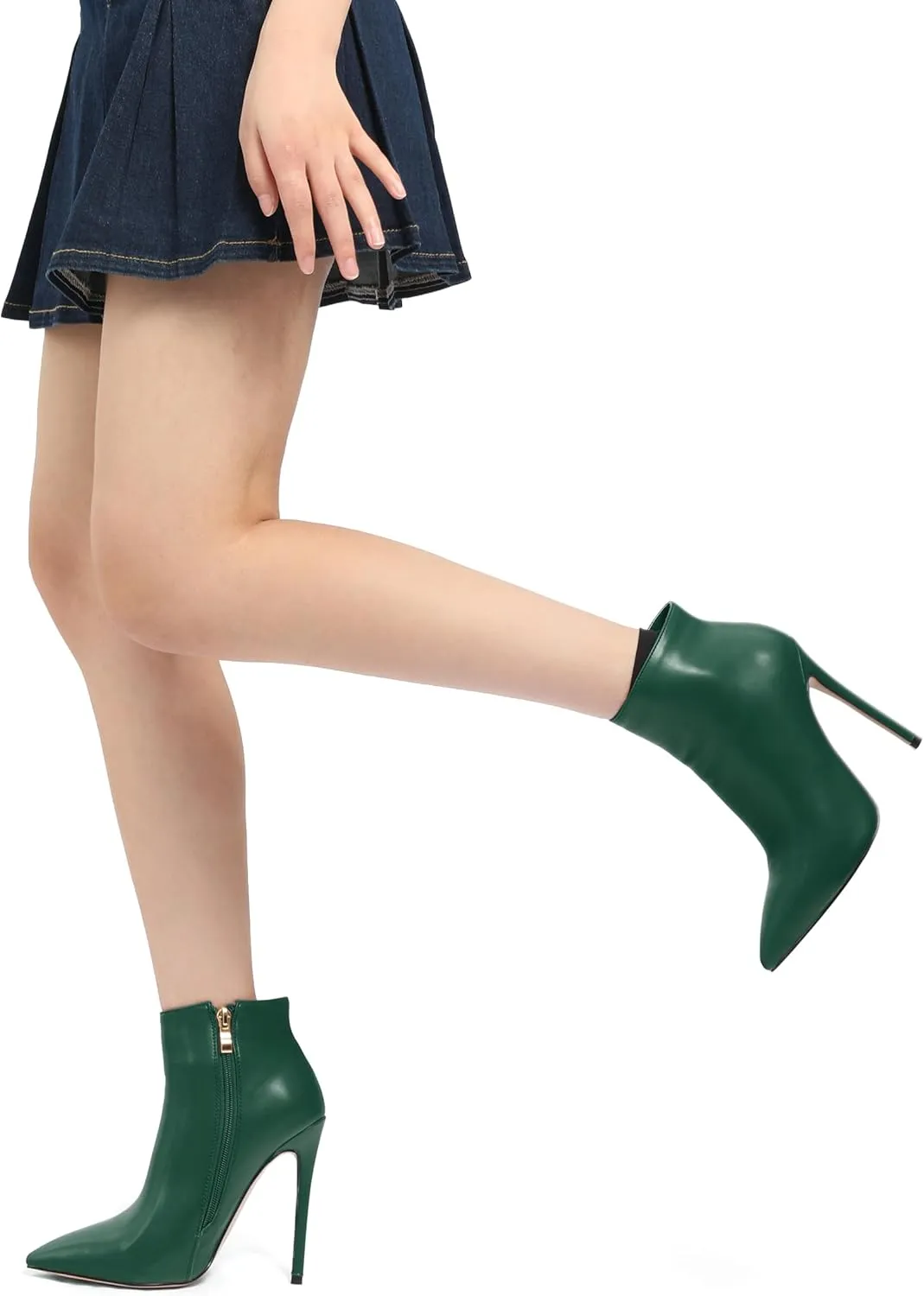 KUOARN Heeled Ankle Boots for Women Pointed Toe Stiletto High Heel 4.7 Inch Booties with Zipper Sexy Evening Party Dating Fall Shoes