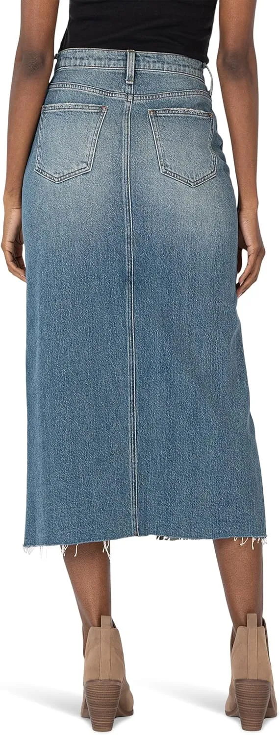 KUT from the Kloth Women's Jen Skirt A-line 5 Pockets-frt Slit Raw Hem