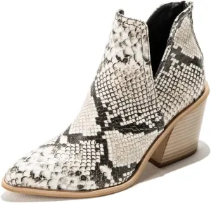KUUTGG Women's Pointed Toe Western Ankle Boots V Cut Stacked Chunky High Heel Zipper Dressy Short Booties