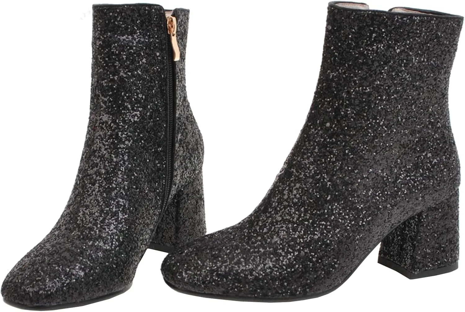 KysBloes Womens Sparkly Ankle Boots Chunky Heel Glitter Booties Closed Toe Block Heel Dress Winter Shoes