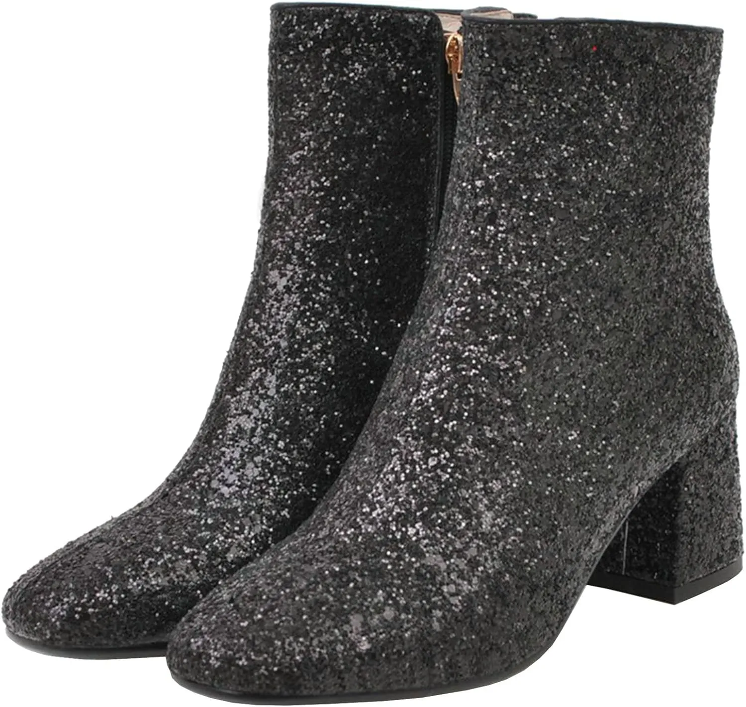 KysBloes Womens Sparkly Ankle Boots Chunky Heel Glitter Booties Closed Toe Block Heel Dress Winter Shoes