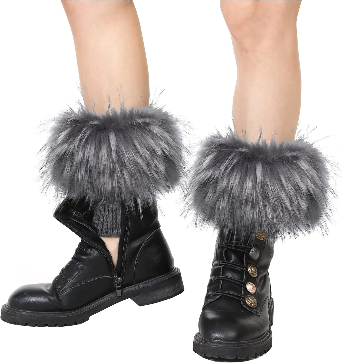 LA CARRIE Women Faux Fur Plush Leg Warmers Short Furry Fuzzy Leg Cuffs Girls Winter Knitted Boot
