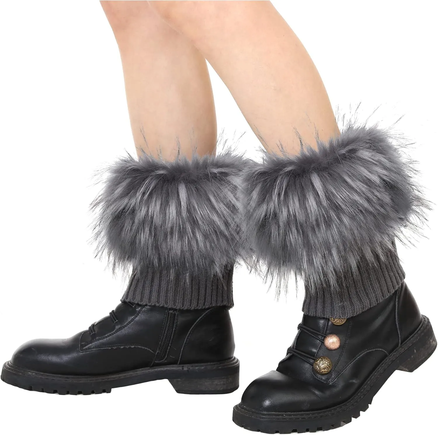LA CARRIE Women Faux Fur Plush Leg Warmers Short Furry Fuzzy Leg Cuffs Girls Winter Knitted Boot