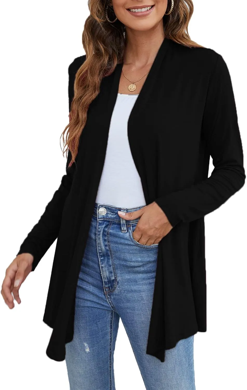Ladlop Women's Lightweight Open Front Cardigans Long Sleeve Casual Soft Drape Fall Cardigan