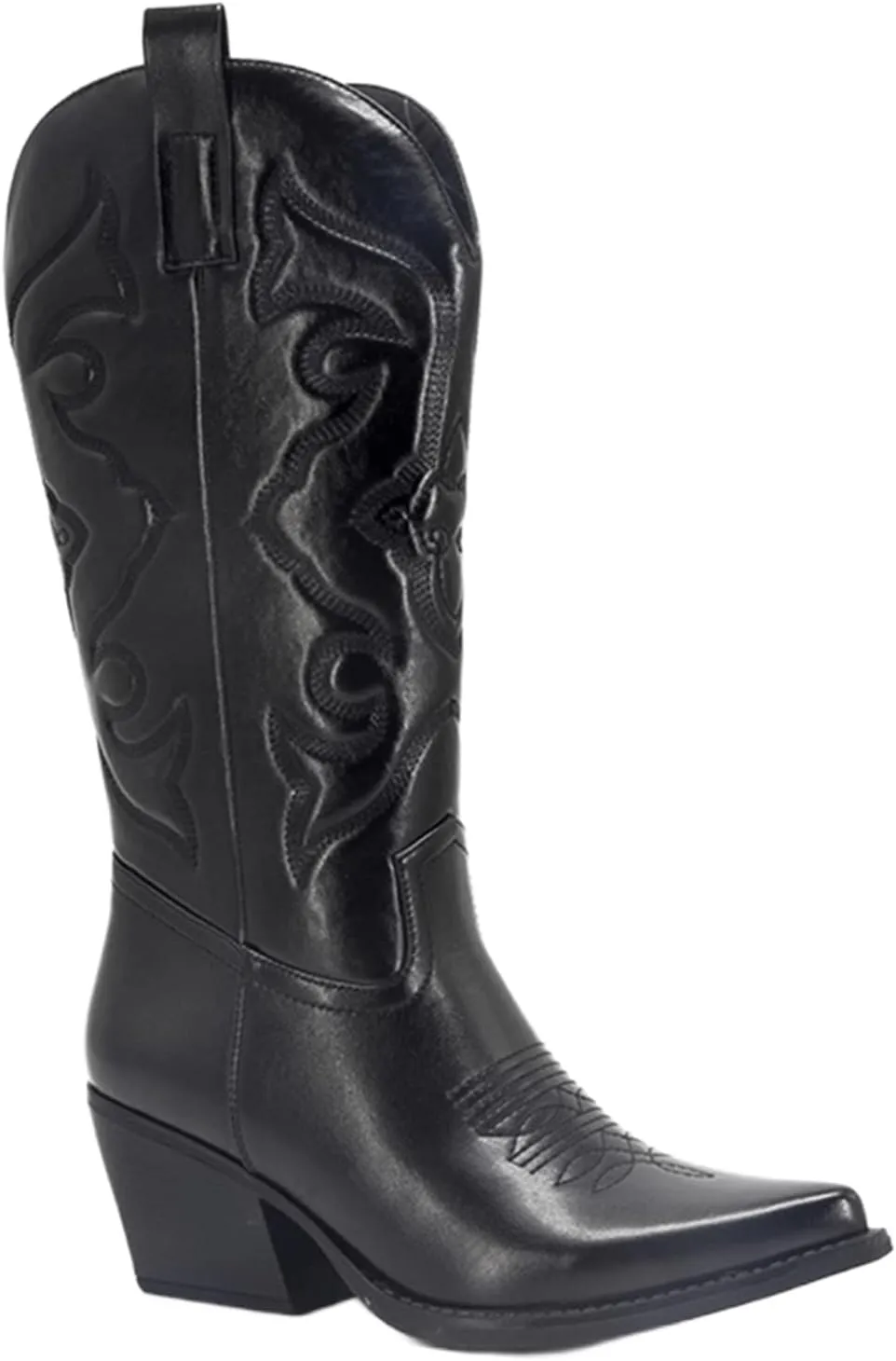 Ladmiple Cowboy Boots For Women Mid Calf Wide Width Western Cowgirl Boots Pointy Toe Fashion Embroidered Boot Pull-On