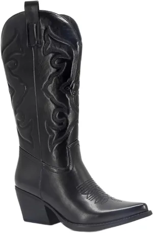 Ladmiple Cowboy Boots For Women Mid Calf Wide Width Western Cowgirl Boots Pointy Toe Fashion Embroidered Boot Pull-On
