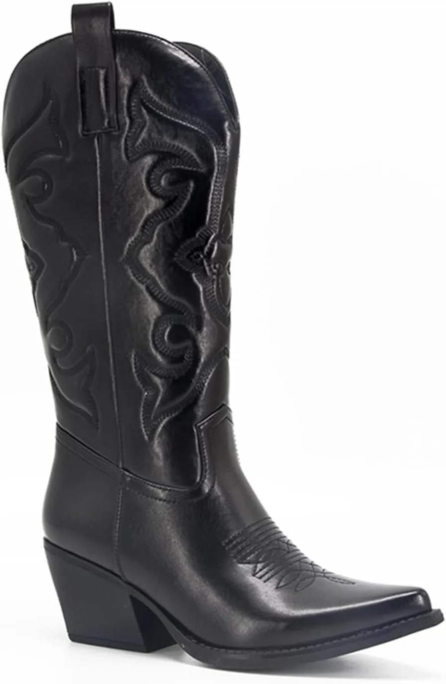 Ladmiple Cowboy Boots For Women Mid Calf Wide Width Western Cowgirl Boots Pointy Toe Fashion Embroidered Boot Pull-On