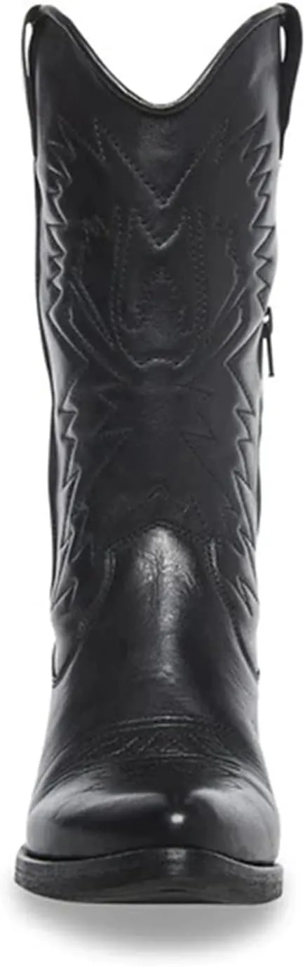 Ladmiple Cowboy Boots For Women Mid Calf Wide Width Western Cowgirl Boots Pointy Toe Fashion Embroidered Boot Pull-On