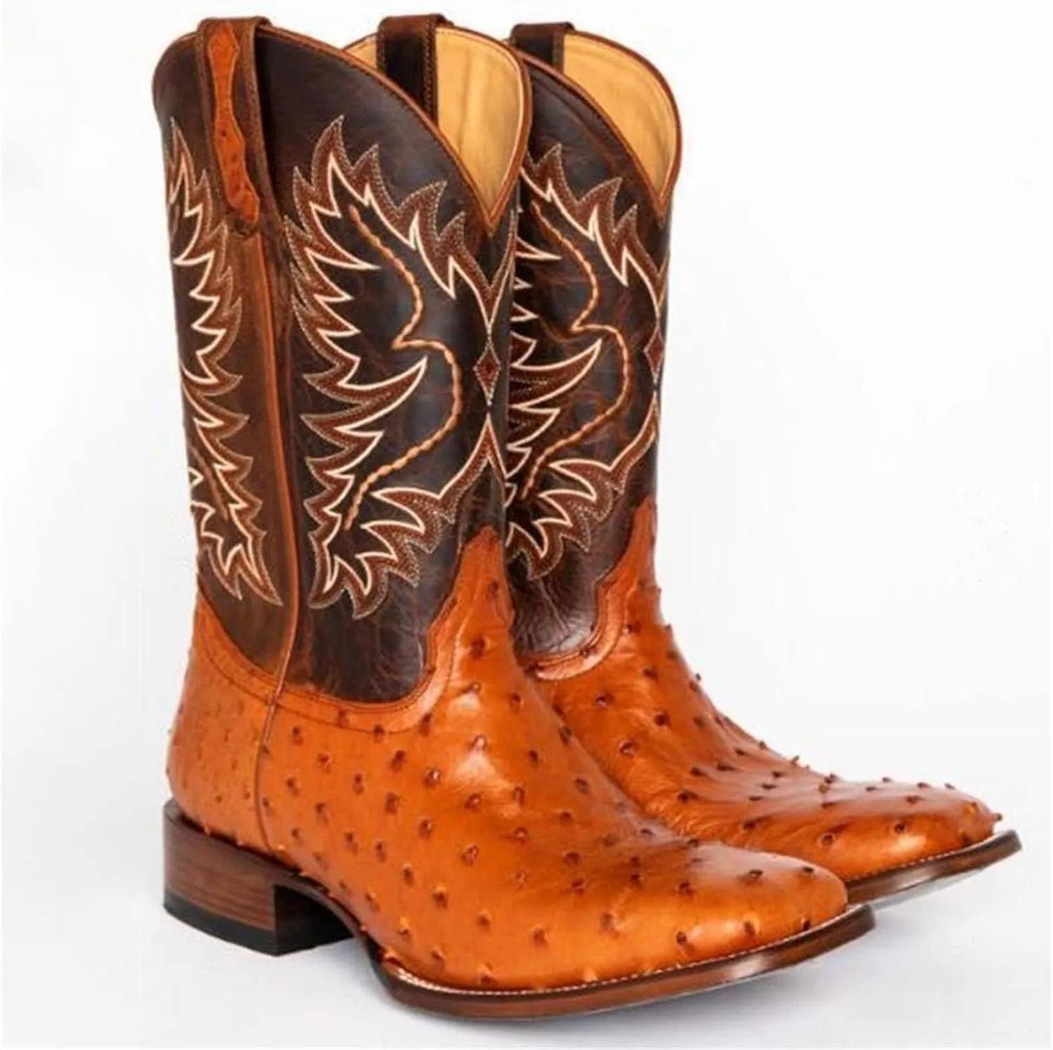 Ladmiple Cowboy Boots For Women Mid Calf Wide Width Wide Calf Mid Heel Retro Fashion Embroidery Knee High Cowgirl Boots