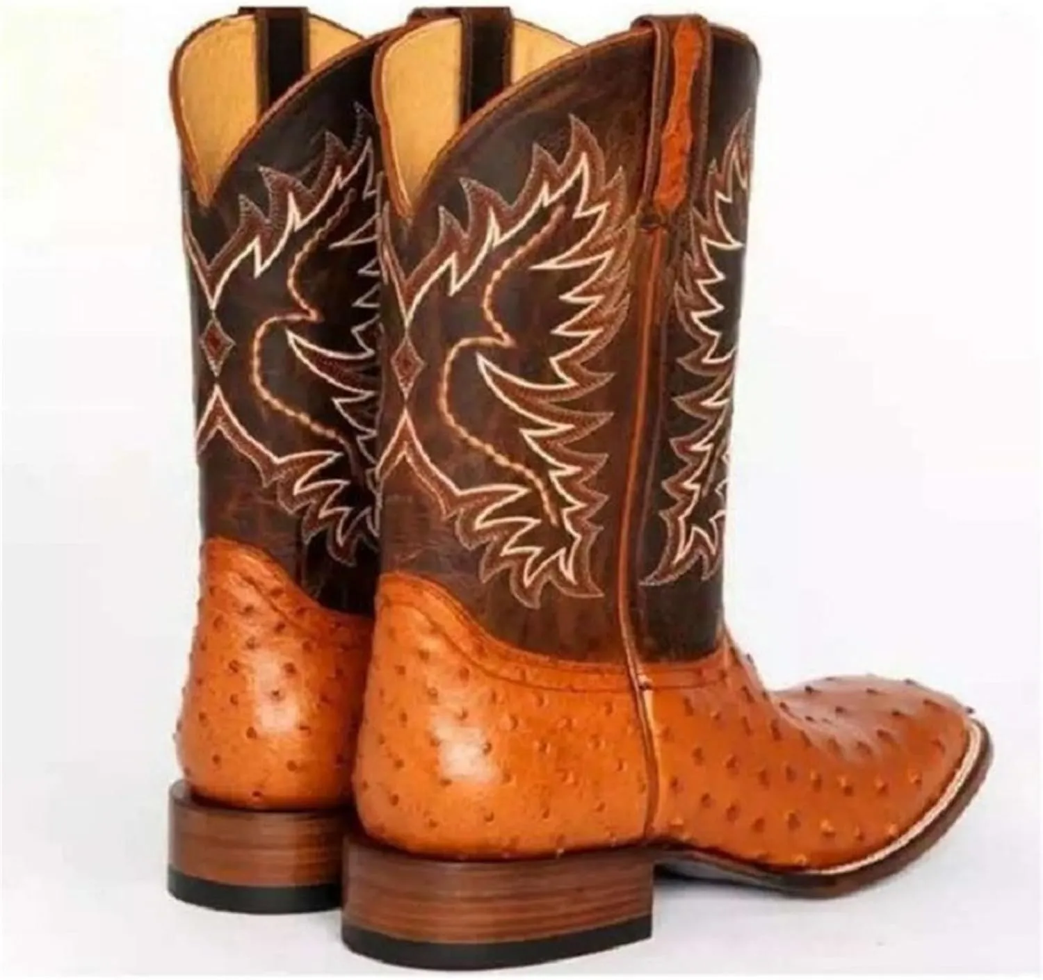 Ladmiple Cowboy Boots For Women Mid Calf Wide Width Wide Calf Mid Heel Retro Fashion Embroidery Knee High Cowgirl Boots
