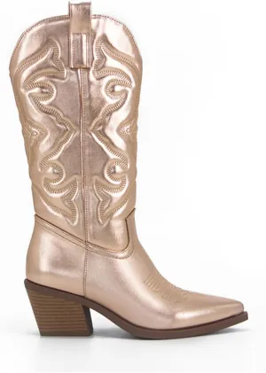 Ladmiple Cowboy Boots For Women Wide Calf Low Heel Cowgirl Embroidered Pointed Toe Chunky Heel Western Knee High Boots