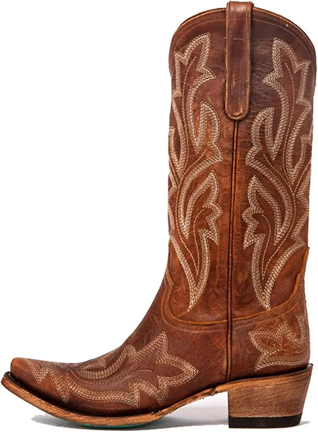 Ladmiple Cowboy Boots For Women Wide Calf Low Heel Knee High Seam Block Heel Pointed Toe Fashion Cowgirl Boots Slip-On