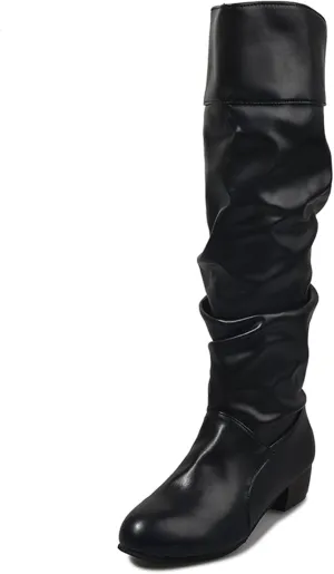 Ladmiple Fall Boots Women Knee High Wide Calf Slouchy Western Cowboy Boots Fashion Pointed Toe Cone Heel Cowgirl Boots