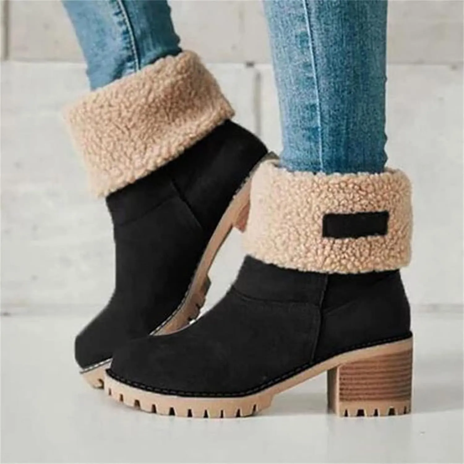 Ladmiple Snow Boots For Women Tall Mid Calf Warm Fur Lined Winter Boots Outdoor Slip On Comfortable Fashion Walking Shoes