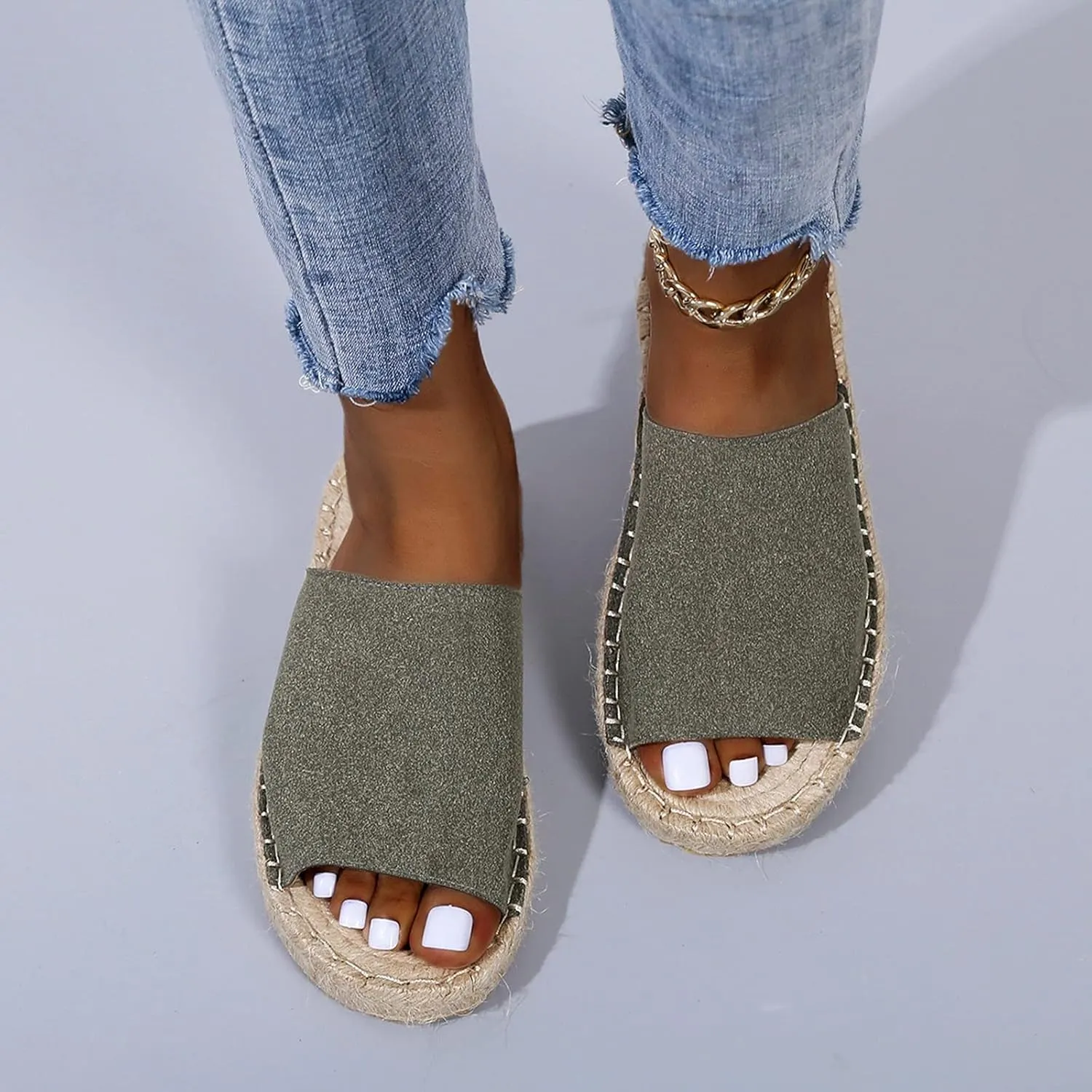 Lady Women Espadrilles Flat Slides Casual Summer Breathable Slip On Sandals Open Toe Boho Slippers