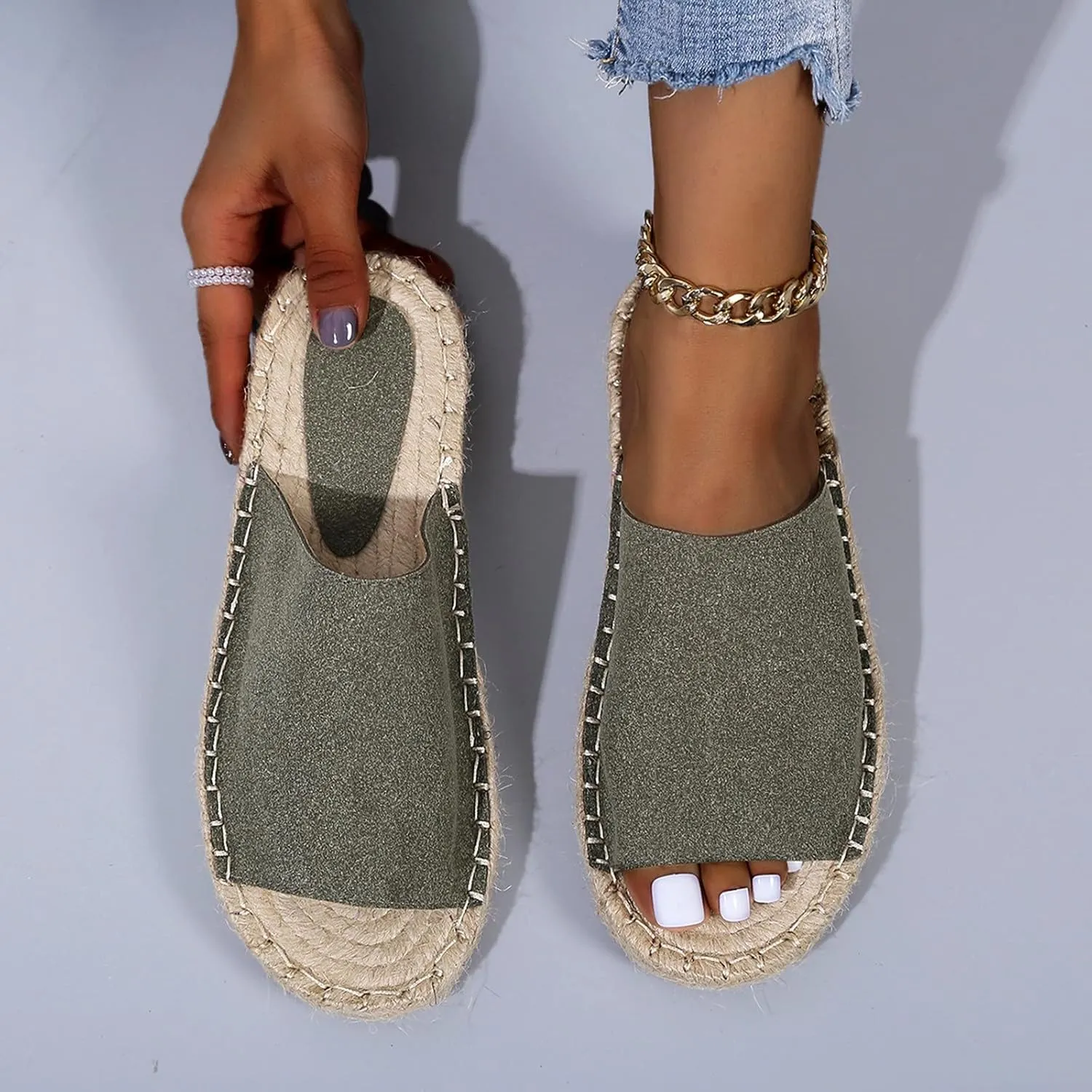Lady Women Espadrilles Flat Slides Casual Summer Breathable Slip On Sandals Open Toe Boho Slippers