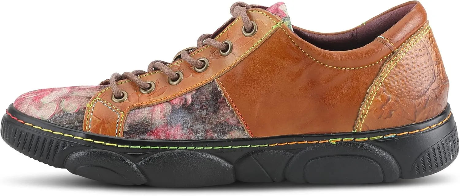 L'Artiste by Spring Step Women's Danli-Bloom Sneaker – Hand-Painted Leather Platform Shoes with Zipper & Lace-Up Closure, Removable Insole, Rainbow Stitching, Comfort Fit