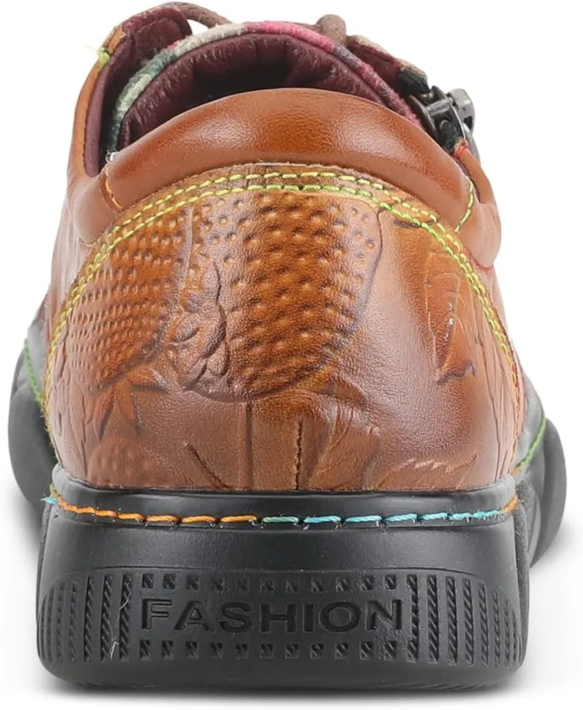 L'Artiste by Spring Step Women's Danli-Bloom Sneaker – Hand-Painted Leather Platform Shoes with Zipper & Lace-Up Closure, Removable Insole, Rainbow Stitching, Comfort Fit