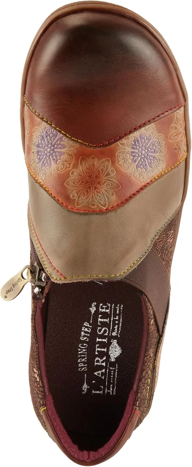 L'Artiste Lata Burnished Slip for Women with Rainbow Stitching | Walking Shoes with Hand Painted Geometric Design and Zipper Closure