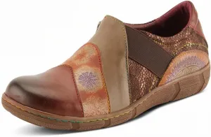 L'Artiste Lata Burnished Slip for Women with Rainbow Stitching | Walking Shoes with Hand Painted Geometric Design and Zipper Closure