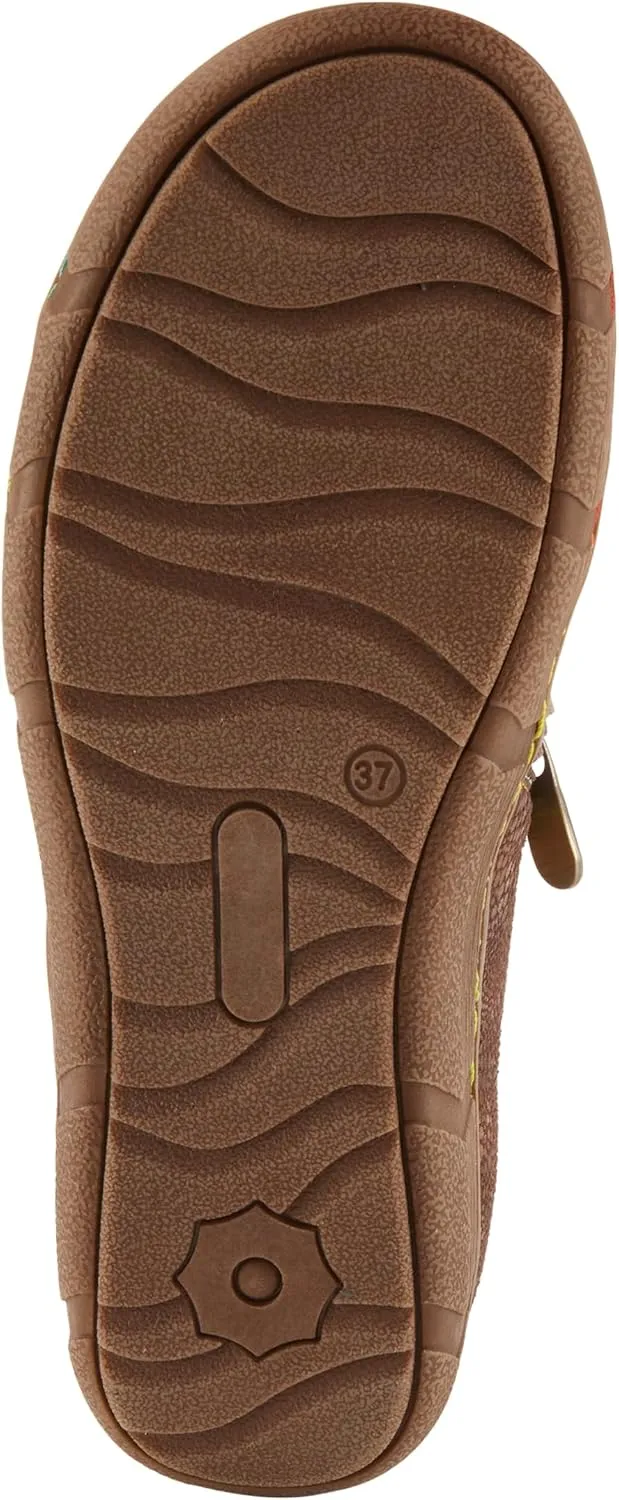 L'Artiste Lata Burnished Slip for Women with Rainbow Stitching | Walking Shoes with Hand Painted Geometric Design and Zipper Closure