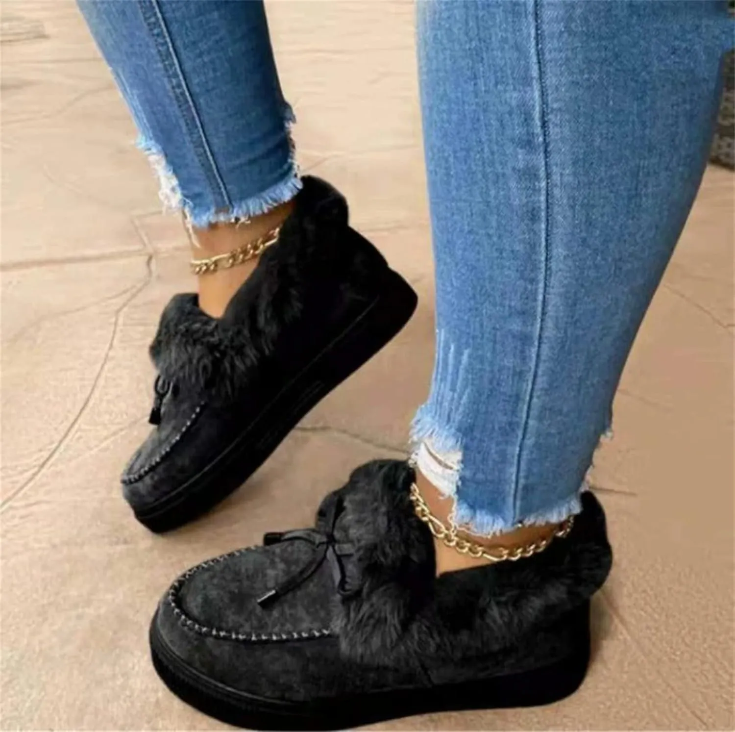 Lausiuoe Boots For Women Ankle Booties Winter Slip On Comfortable Snow Fuzzy Boots Fashion Casual Walking Shoes Loafers