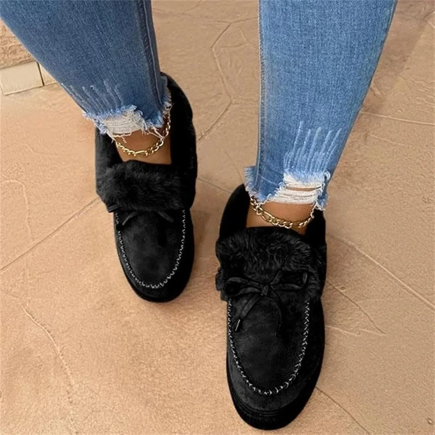 Lausiuoe Boots For Women Ankle Booties Winter Slip On Comfortable Snow Fuzzy Boots Fashion Casual Walking Shoes Loafers