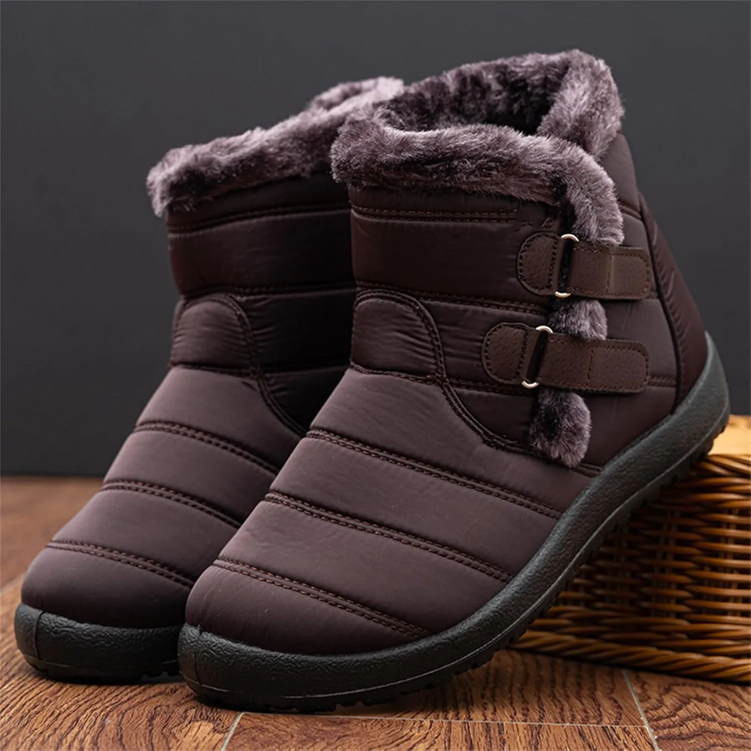 Lausiuoe Snow Boots For Women Waterproof Insulated Wide Width Winter Fur Lined Warm Slip On Ankle Booties Outdoor Shoes