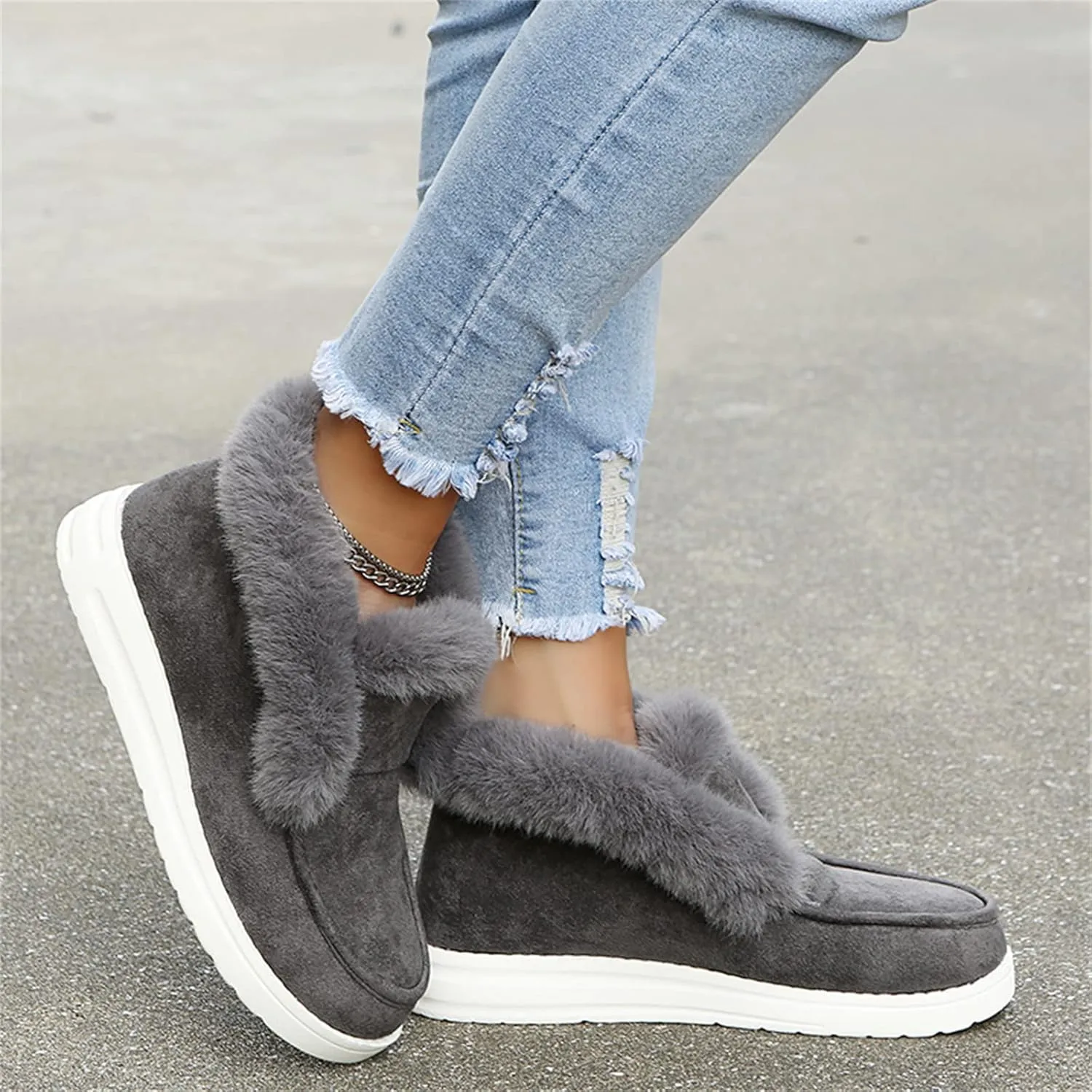 Lausiuoe Womens Winter Boots With Fur Lined Fluffy Fuzzy Slipper Ankle Boots Soft Cozy Fashion Casual Walking Shoes