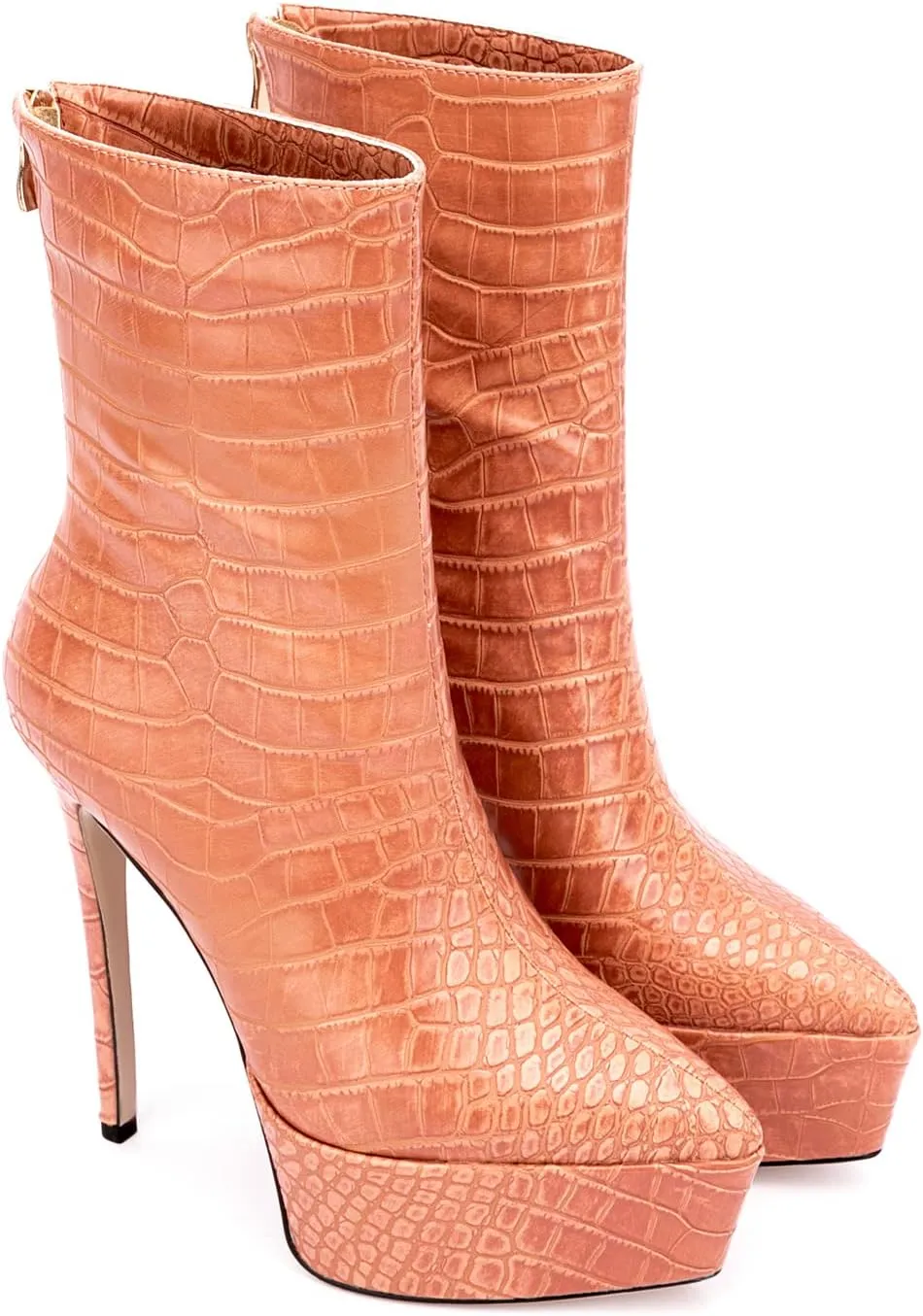 LEHOOR Women Platform Ankle Boots High Heels Pointed Closed Toe Zip Up Crocodile Boots 6 Inch Stiletto Heels Snakeskin Chelsea Booties Zipper Patent Leather Combat Boots Dressy Sexy Elegant 4-11 M US