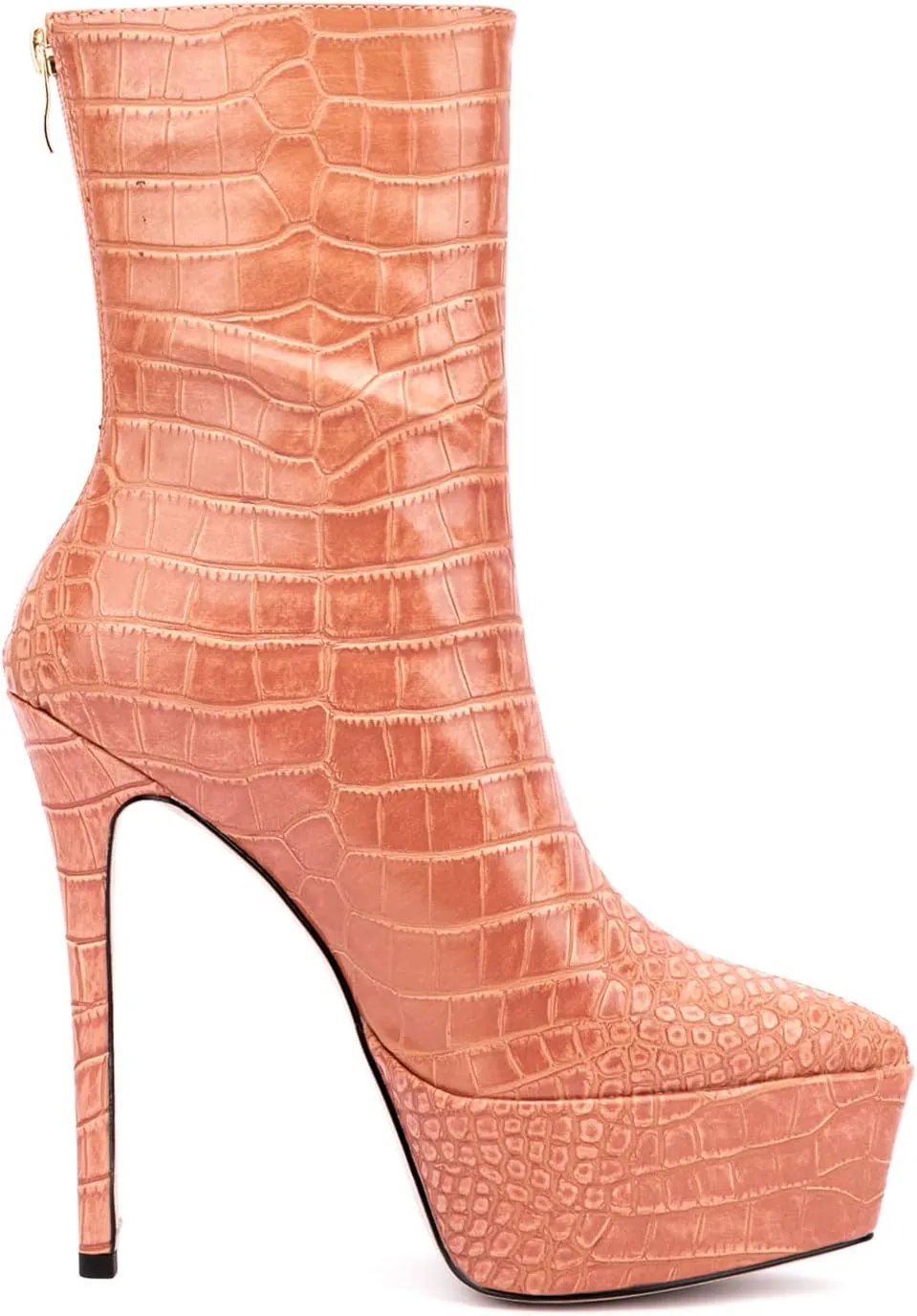 LEHOOR Women Platform Ankle Boots High Heels Pointed Closed Toe Zip Up Crocodile Boots 6 Inch Stiletto Heels Snakeskin Chelsea Booties Zipper Patent Leather Combat Boots Dressy Sexy Elegant 4-11 M US