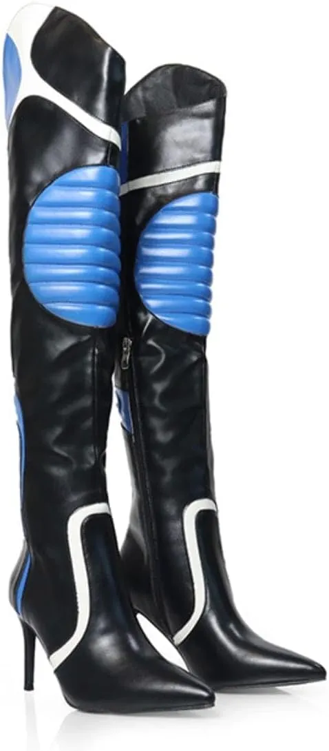 Liliana Women's Mantra-1 Pointed Toe Motersport Over The Knee High Boot With Stiletto Heel