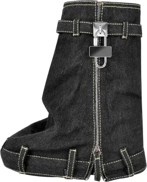 LISHAN Women's Platform Wedge Heels Padlock Denim Short Boots Fold-down Shoes