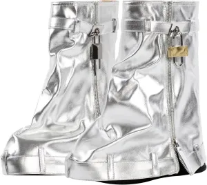 LISHAN Women's Platform Wedge Heels Padlock Denim Short Boots Fold-down Shoes