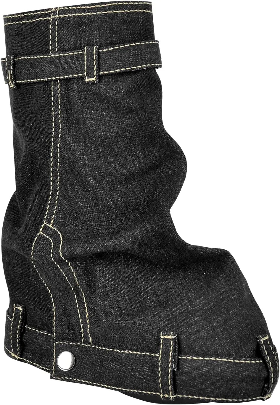 LISHAN Women's Platform Wedge Heels Padlock Denim Short Boots Fold-down Shoes