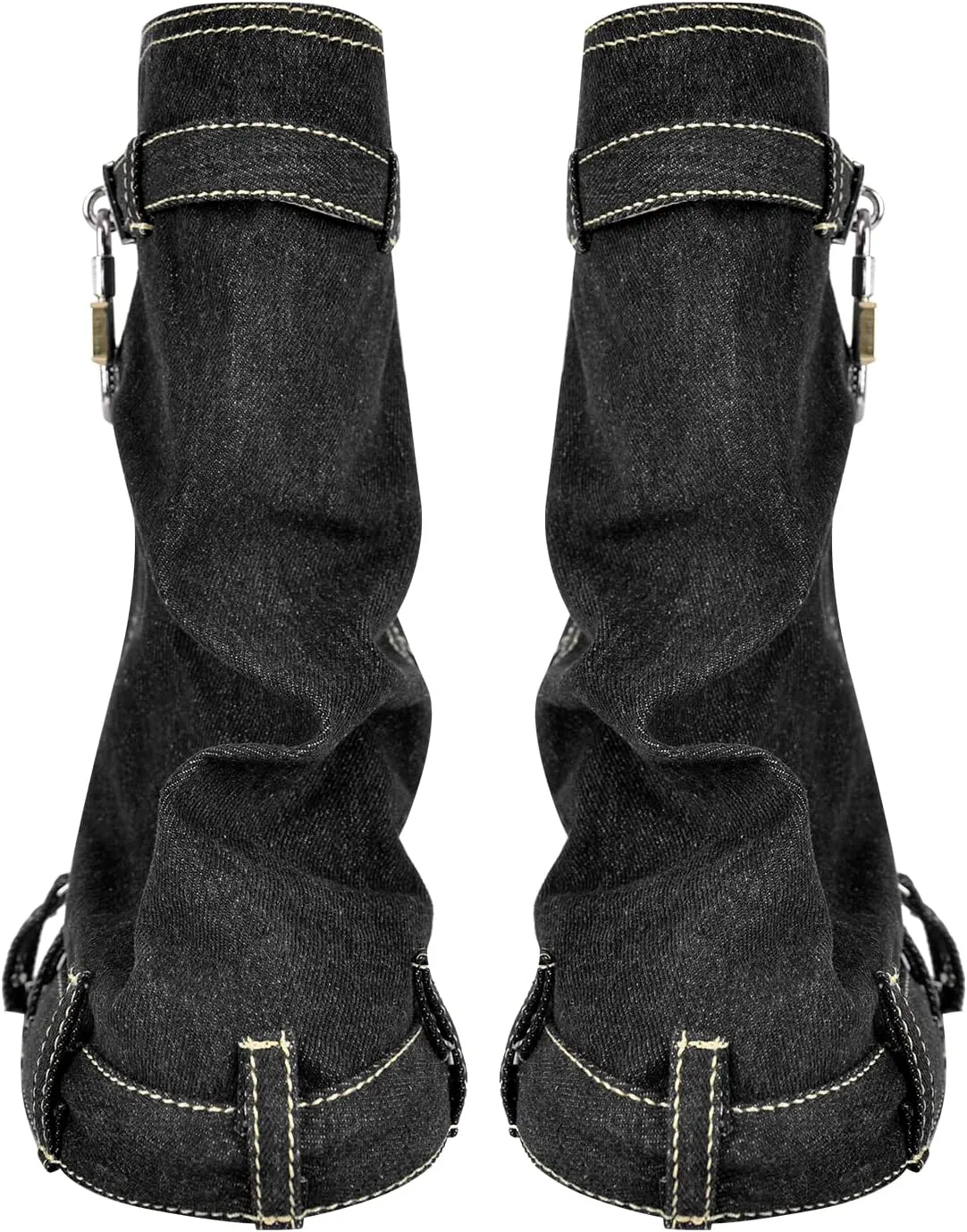 LISHAN Women's Platform Wedge Heels Padlock Denim Short Boots Fold-down Shoes