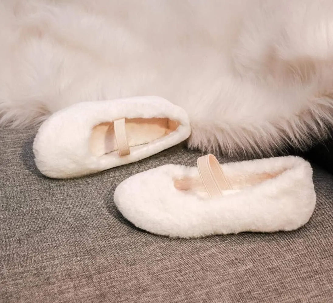 Little Girl's Fluffy Ballet Mary Jane Flats Shoes Faux Fur Slip On Loafer House Slippers
