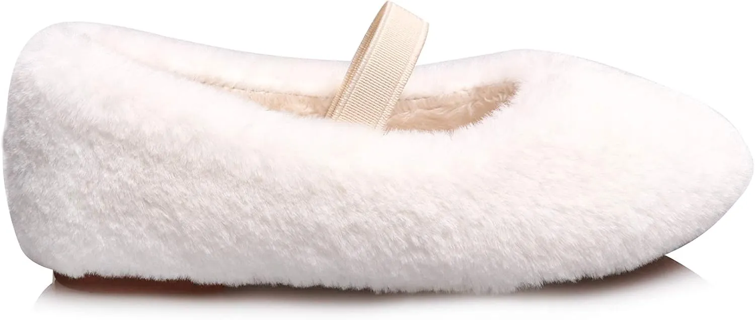 Little Girl's Fluffy Ballet Mary Jane Flats Shoes Faux Fur Slip On Loafer House Slippers