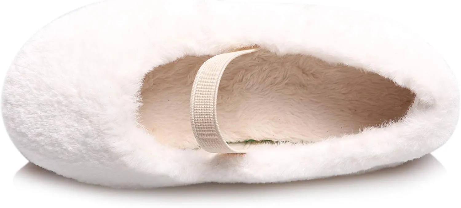 Little Girl's Fluffy Ballet Mary Jane Flats Shoes Faux Fur Slip On Loafer House Slippers
