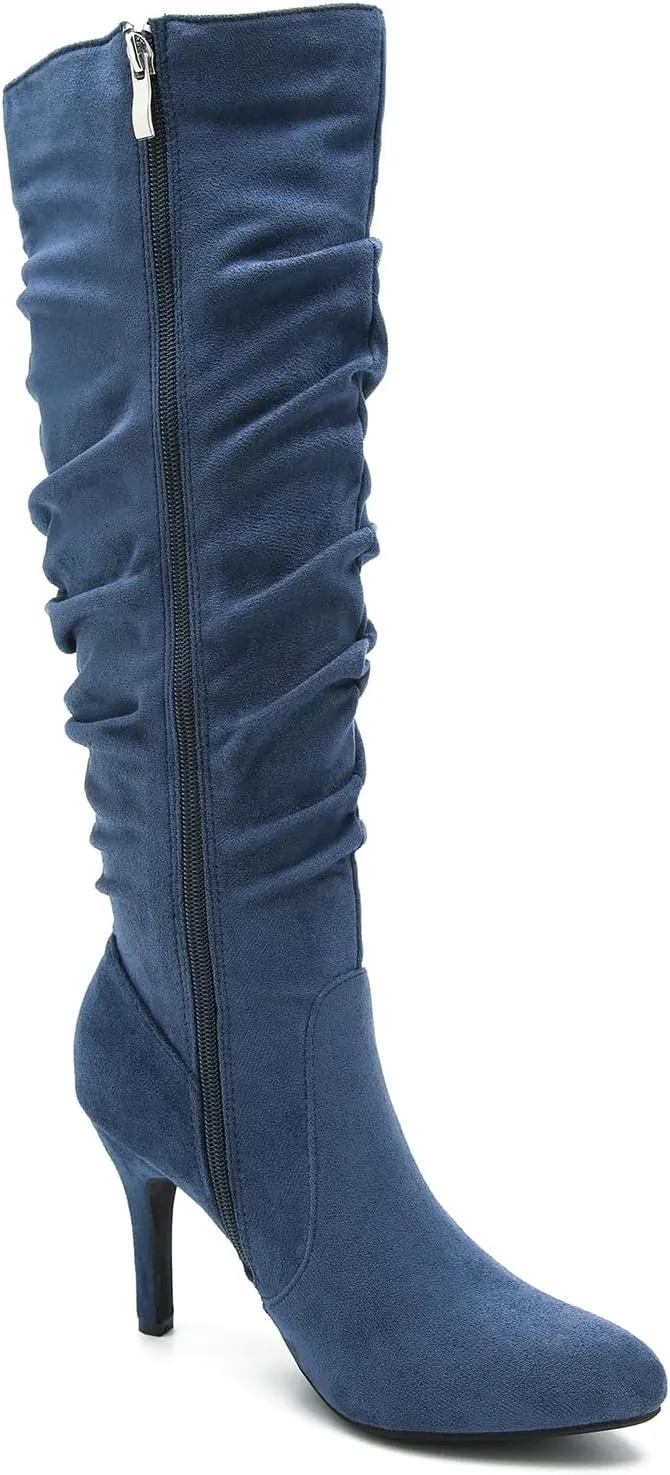 LIURUIJIA Women's Slouchy Knee High Boots Side Zipper Stiletto High Heeled Pointed Toe Fashion Fall Boots