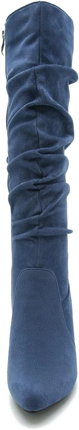 LIURUIJIA Women's Slouchy Knee High Boots Side Zipper Stiletto High Heeled Pointed Toe Fashion Fall Boots