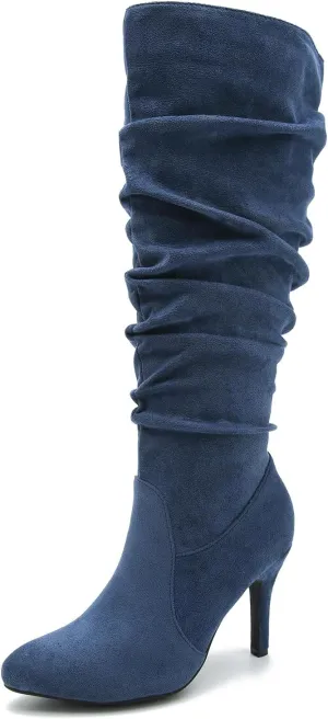 LIURUIJIA Women's Slouchy Knee High Boots Side Zipper Stiletto High Heeled Pointed Toe Fashion Fall Boots