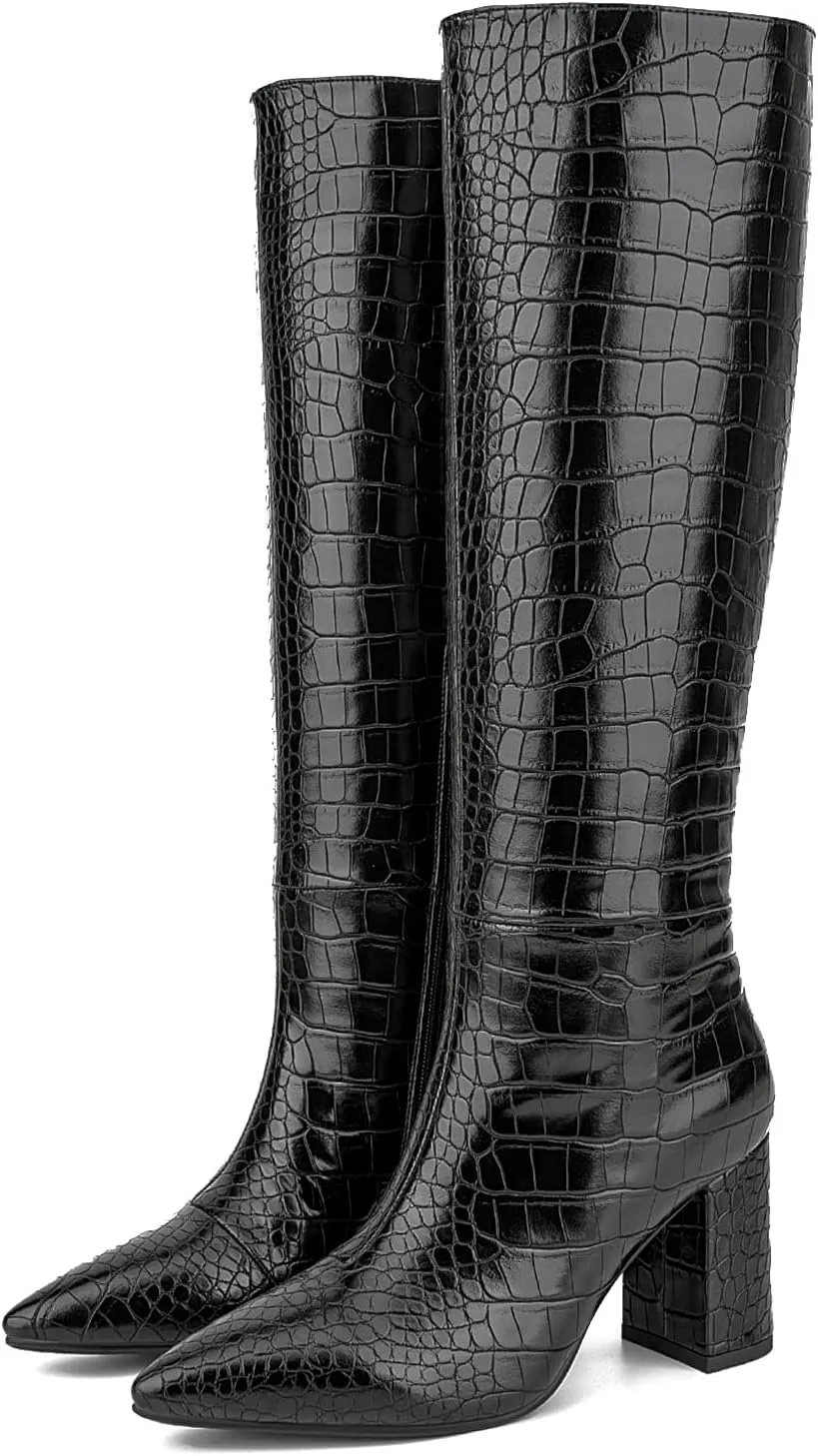 Lumeheel Knee High Boots for Women - Round Toe Chunky Heel Gogo Boots with Side Zip Women's Fashion Tall Boots